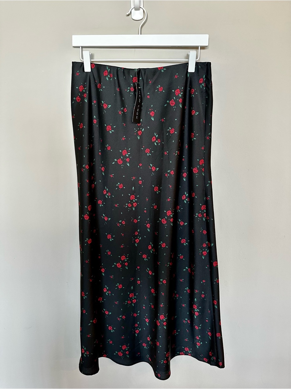 New Look Black Maxi Skirt with Red Rose Print